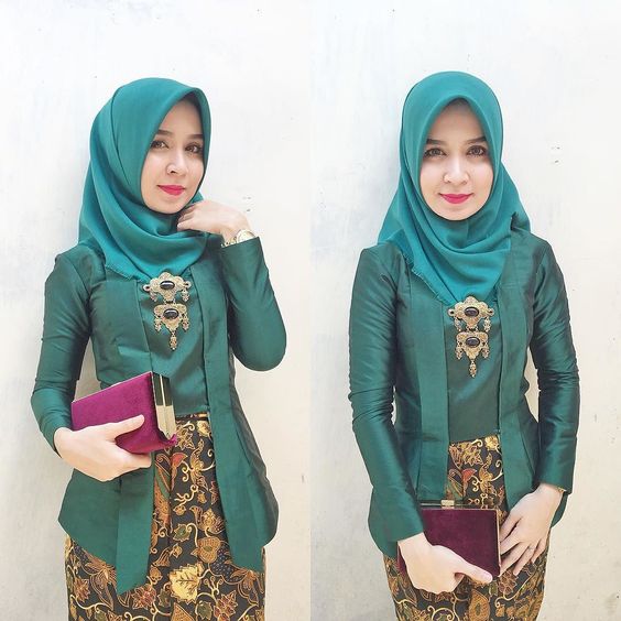 viral kebaya hijau kutu baru modern hijab