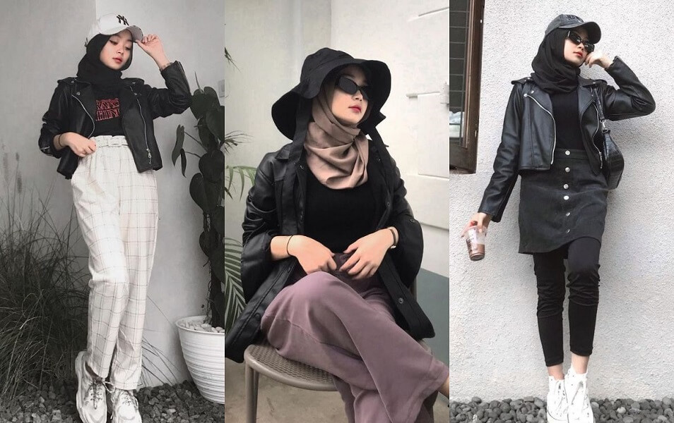 hijab dan jaket kulit